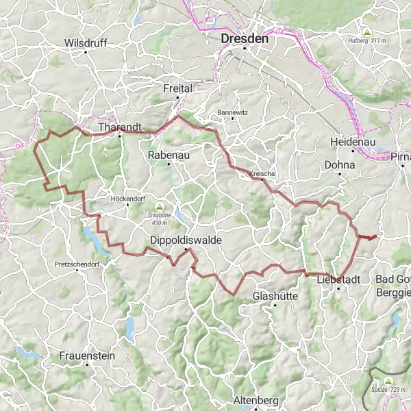 Map miniature of "Dresden Hills Adventure" cycling inspiration in Dresden, Germany. Generated by Tarmacs.app cycling route planner