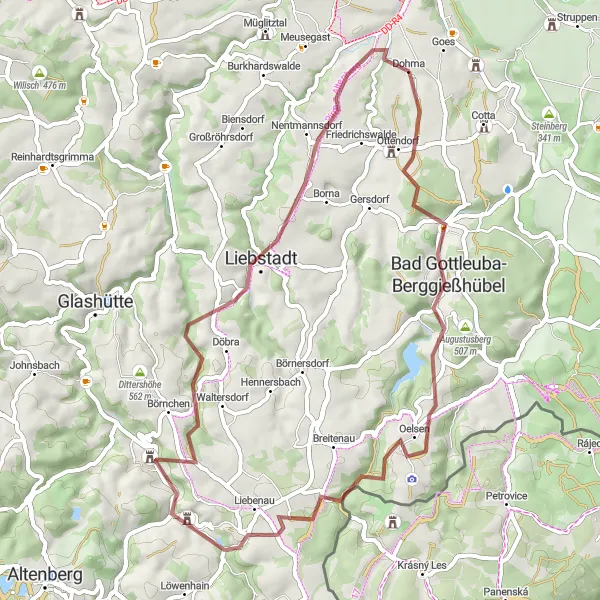 Karten-Miniaturansicht der Radinspiration "Rundtour um Dohma" in Dresden, Germany. Erstellt vom Tarmacs.app-Routenplaner für Radtouren