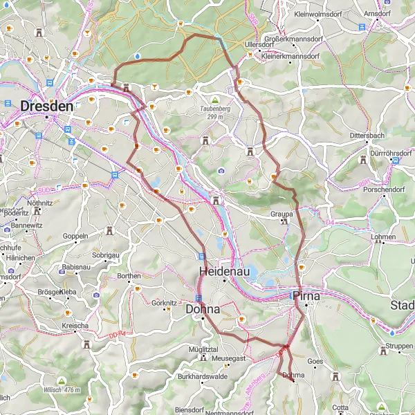Karten-Miniaturansicht der Radinspiration "Fuchshübel - Kohlberg Gravel Cycling Tour" in Dresden, Germany. Erstellt vom Tarmacs.app-Routenplaner für Radtouren
