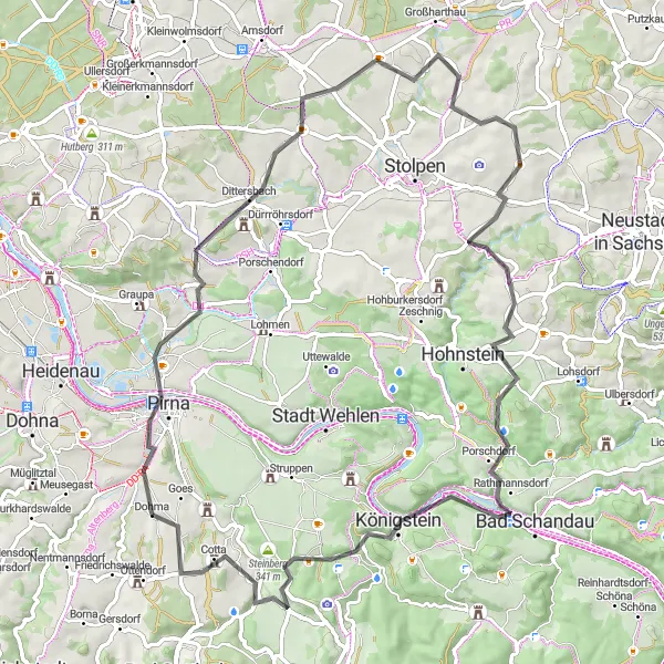 Karten-Miniaturansicht der Radinspiration "Tour durch die Sächsische Schweiz" in Dresden, Germany. Erstellt vom Tarmacs.app-Routenplaner für Radtouren