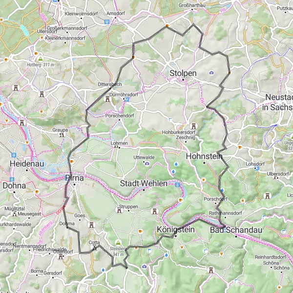 Map miniature of "Dresden Hill Climb" cycling inspiration in Dresden, Germany. Generated by Tarmacs.app cycling route planner