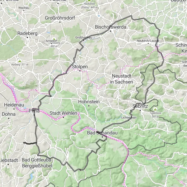 Map miniature of "Road Cycling Adventure: Dresden - Pirna Loop" cycling inspiration in Dresden, Germany. Generated by Tarmacs.app cycling route planner