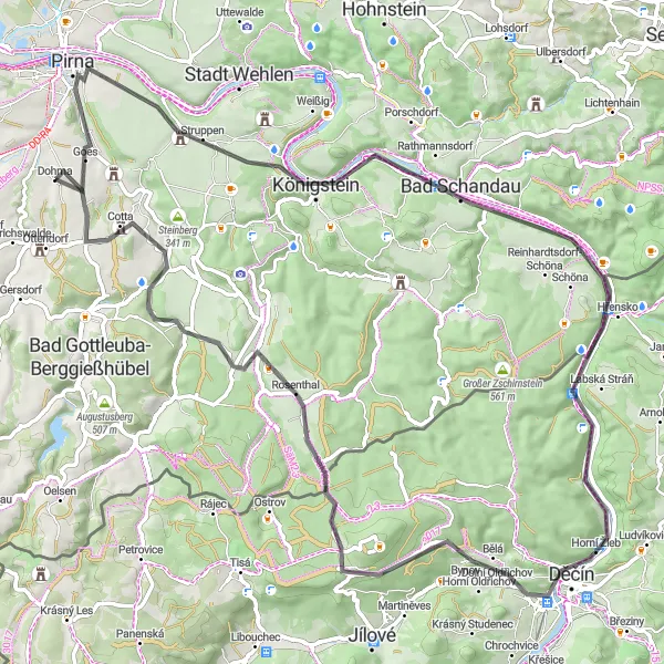 Map miniature of "Road Cycling Adventure: Dohma - Königstein Loop" cycling inspiration in Dresden, Germany. Generated by Tarmacs.app cycling route planner