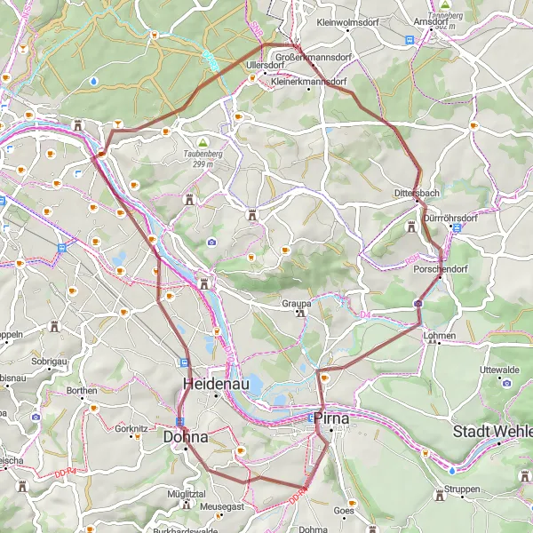 Map miniature of "Gravel Adventure through Loschwitz and Pirna" cycling inspiration in Dresden, Germany. Generated by Tarmacs.app cycling route planner