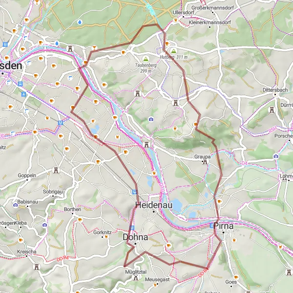 Map miniature of "Scenic Gravel Loop around Dohna and Müglitztal" cycling inspiration in Dresden, Germany. Generated by Tarmacs.app cycling route planner