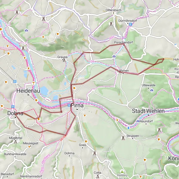 Map miniature of "Glashütte Gravel Loop" cycling inspiration in Dresden, Germany. Generated by Tarmacs.app cycling route planner