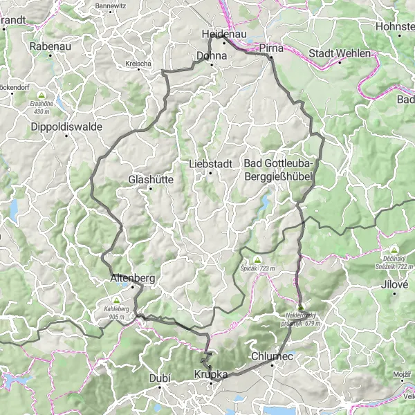 Map miniature of "Pirna to Dohna Epic Road Cycling" cycling inspiration in Dresden, Germany. Generated by Tarmacs.app cycling route planner