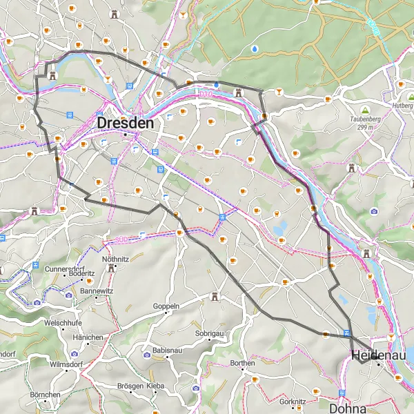 Map miniature of "Zschertnitz to Kleinzschachwitz Road Ride" cycling inspiration in Dresden, Germany. Generated by Tarmacs.app cycling route planner