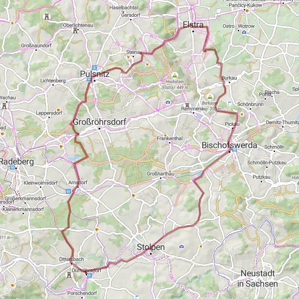 Map miniature of "Gorgeous Gravel Ride" cycling inspiration in Dresden, Germany. Generated by Tarmacs.app cycling route planner