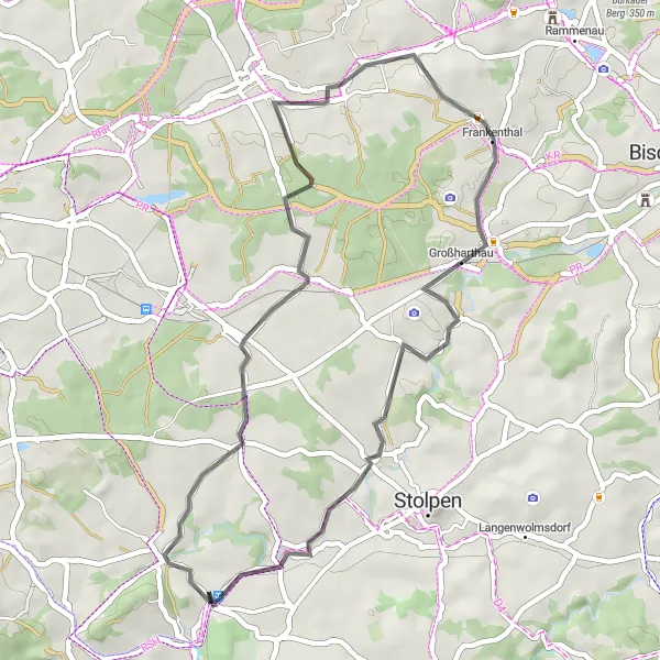 Map miniature of "Dürrröhrsdorf Road Route" cycling inspiration in Dresden, Germany. Generated by Tarmacs.app cycling route planner