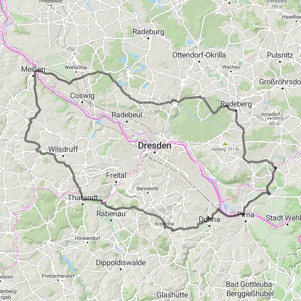 Karten-Miniaturansicht der Radinspiration "Dürrröhrsdorf - Dürrröhrsdorf (124 km, 1169 m, Straße)" in Dresden, Germany. Erstellt vom Tarmacs.app-Routenplaner für Radtouren