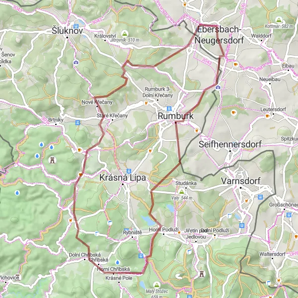 Map miniature of "The Gravel Trail through Beautiful Landscapes" cycling inspiration in Dresden, Germany. Generated by Tarmacs.app cycling route planner