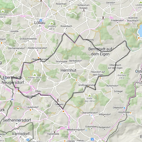 Map miniature of "Scenic Road Cycling Adventure" cycling inspiration in Dresden, Germany. Generated by Tarmacs.app cycling route planner