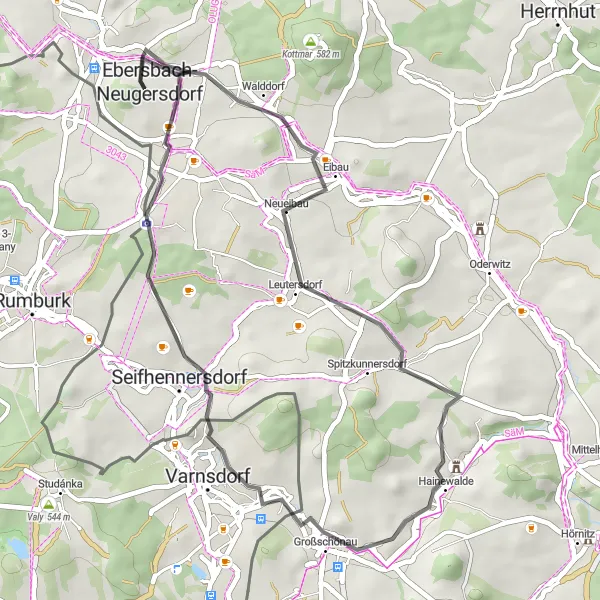 Map miniature of "The Ebersbach Adventure" cycling inspiration in Dresden, Germany. Generated by Tarmacs.app cycling route planner