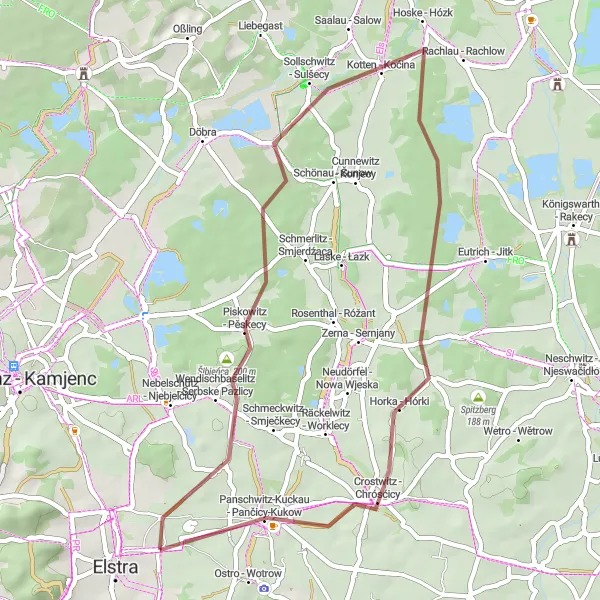 Karten-Miniaturansicht der Radinspiration "Rundweg ab Elstra über Miltitz - Miłoćicy nach Hahneberg" in Dresden, Germany. Erstellt vom Tarmacs.app-Routenplaner für Radtouren