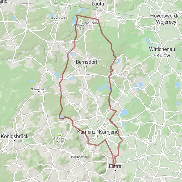 Map miniature of "Challenging Gravel Expedition: Elstra and Beyond" cycling inspiration in Dresden, Germany. Generated by Tarmacs.app cycling route planner