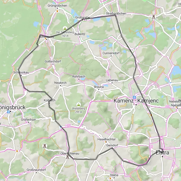 Karten-Miniaturansicht der Radinspiration "Rundweg ab Elstra über Oberlichtenau nach Boderitz" in Dresden, Germany. Erstellt vom Tarmacs.app-Routenplaner für Radtouren