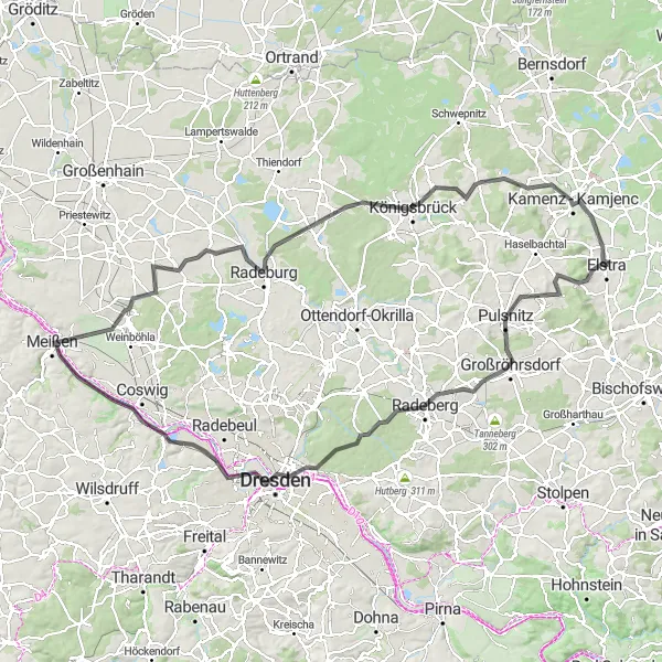 Karten-Miniaturansicht der Radinspiration "Rundweg ab Elstra über Dachsenberg nach Altan" in Dresden, Germany. Erstellt vom Tarmacs.app-Routenplaner für Radtouren