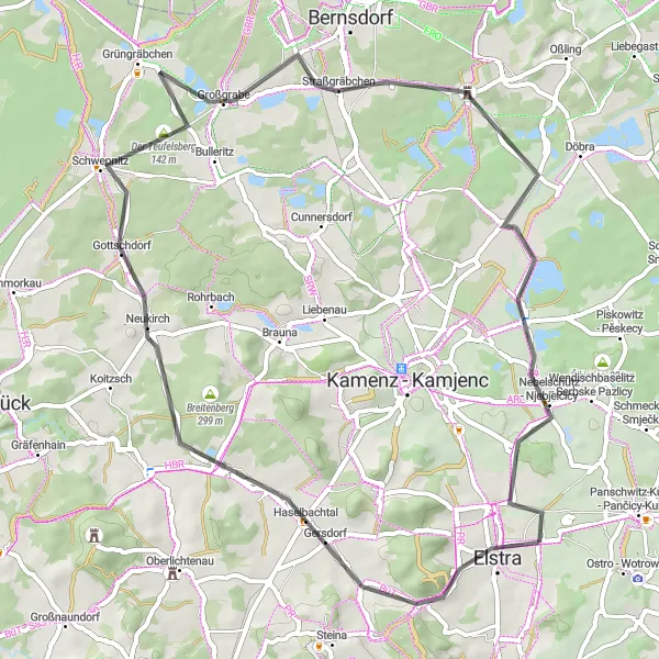 Map miniature of "Picturesque Ride Through Elstra and Surroundings" cycling inspiration in Dresden, Germany. Generated by Tarmacs.app cycling route planner