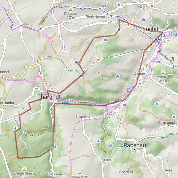 Map miniature of "Deuben and Rocky Mountains Gravel Route" cycling inspiration in Dresden, Germany. Generated by Tarmacs.app cycling route planner