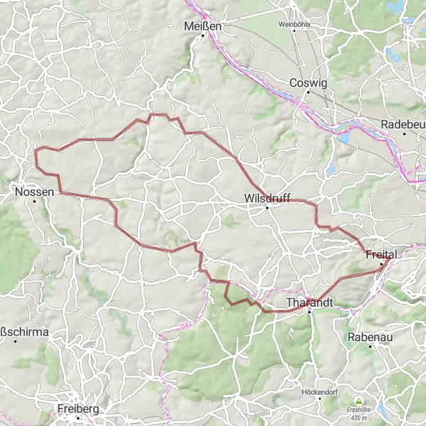 Map miniature of "Tharandt and Schloss Heynitz Gravel Route" cycling inspiration in Dresden, Germany. Generated by Tarmacs.app cycling route planner