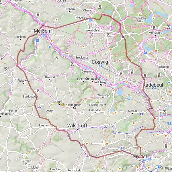 Map miniature of "The Gravel Escapade" cycling inspiration in Dresden, Germany. Generated by Tarmacs.app cycling route planner