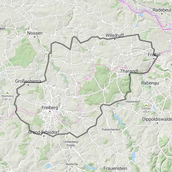 Map miniature of "Eisernes Kreuz Challenge Road Route" cycling inspiration in Dresden, Germany. Generated by Tarmacs.app cycling route planner