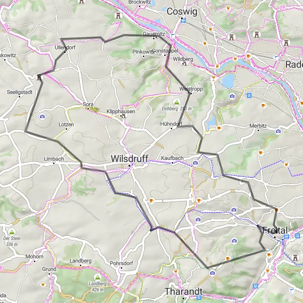 Map miniature of "The Eichberg Route" cycling inspiration in Dresden, Germany. Generated by Tarmacs.app cycling route planner