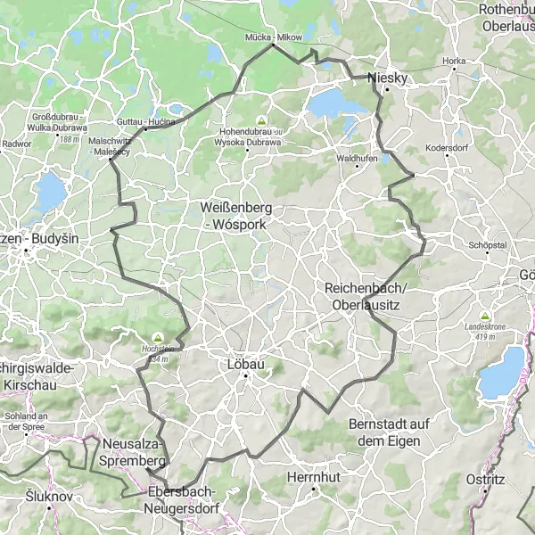 Map miniature of "Schönbach Circular Route" cycling inspiration in Dresden, Germany. Generated by Tarmacs.app cycling route planner