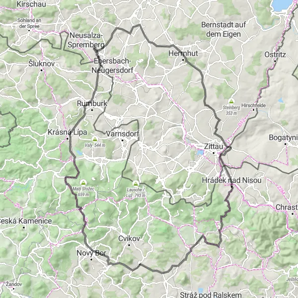 Karten-Miniaturansicht der Radinspiration "Rund um Friedersdorf" in Dresden, Germany. Erstellt vom Tarmacs.app-Routenplaner für Radtouren
