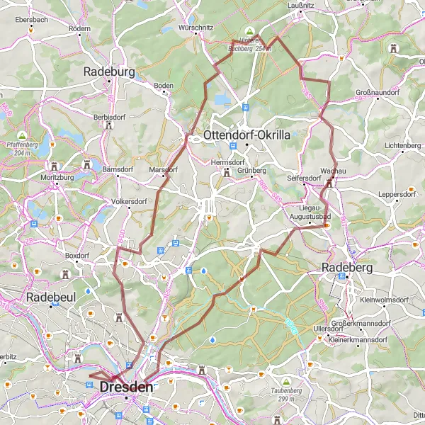 Karten-Miniaturansicht der Radinspiration "Grüne Hügel und historische Dörfer" in Dresden, Germany. Erstellt vom Tarmacs.app-Routenplaner für Radtouren