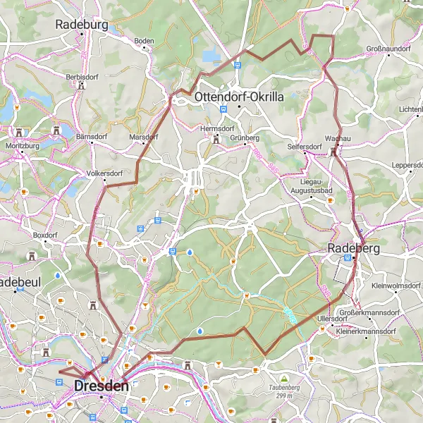 Map miniature of "Dresden Gravel Adventure" cycling inspiration in Dresden, Germany. Generated by Tarmacs.app cycling route planner