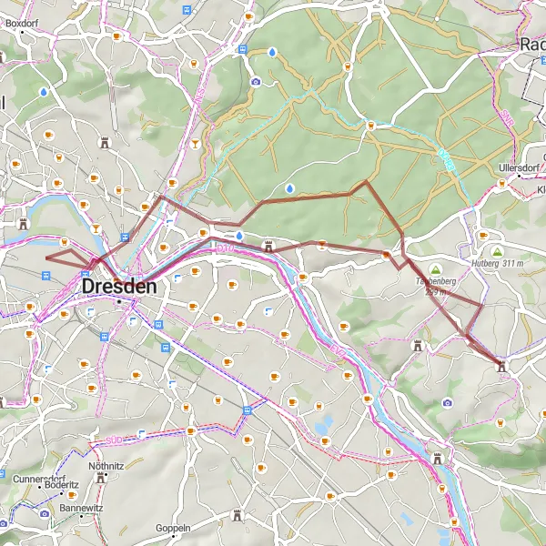 Map miniature of "Exploring Dresden's Scenic Gravel Paths" cycling inspiration in Dresden, Germany. Generated by Tarmacs.app cycling route planner