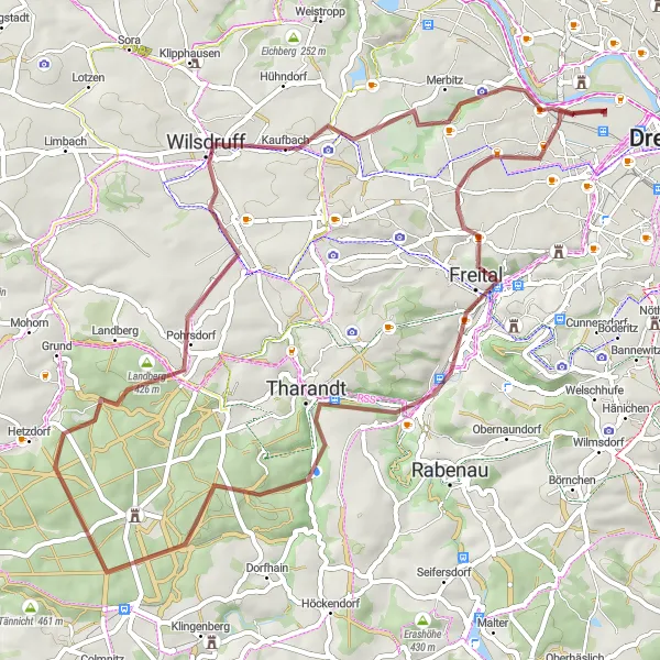 Karten-Miniaturansicht der Radinspiration "Bergiges Gravel-Abenteuer" in Dresden, Germany. Erstellt vom Tarmacs.app-Routenplaner für Radtouren