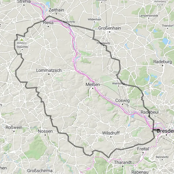 Map miniature of "Dresden-Moritz Loop" cycling inspiration in Dresden, Germany. Generated by Tarmacs.app cycling route planner