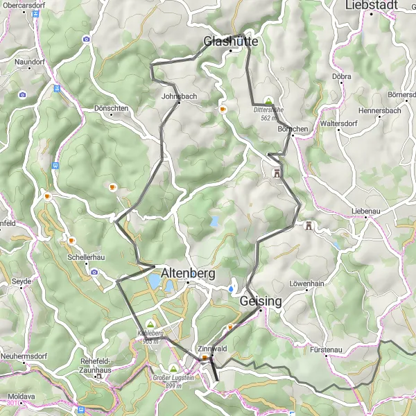 Map miniature of "Glashütte - Bärenstein Loop" cycling inspiration in Dresden, Germany. Generated by Tarmacs.app cycling route planner