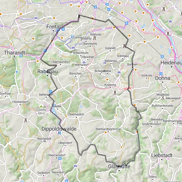 Map miniature of "Dresden Loop Road Cycling Adventure" cycling inspiration in Dresden, Germany. Generated by Tarmacs.app cycling route planner