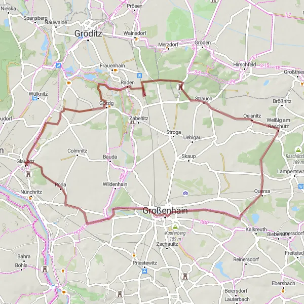 Map miniature of "Großenhain Gravel Adventure" cycling inspiration in Dresden, Germany. Generated by Tarmacs.app cycling route planner