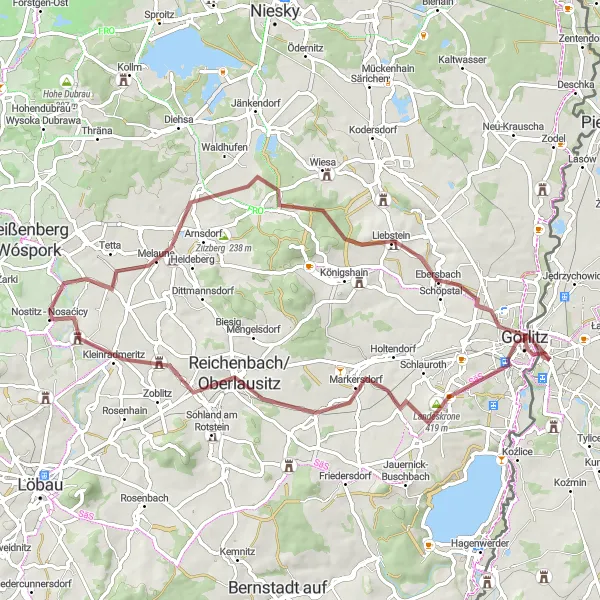 Map miniature of "Scenic Gravel Ride to Markersdorf" cycling inspiration in Dresden, Germany. Generated by Tarmacs.app cycling route planner