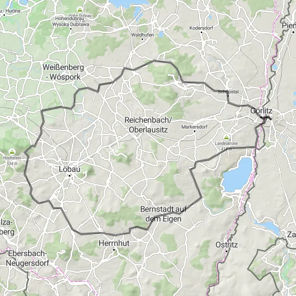 Map miniature of "Roads of Upper Lusatia" cycling inspiration in Dresden, Germany. Generated by Tarmacs.app cycling route planner