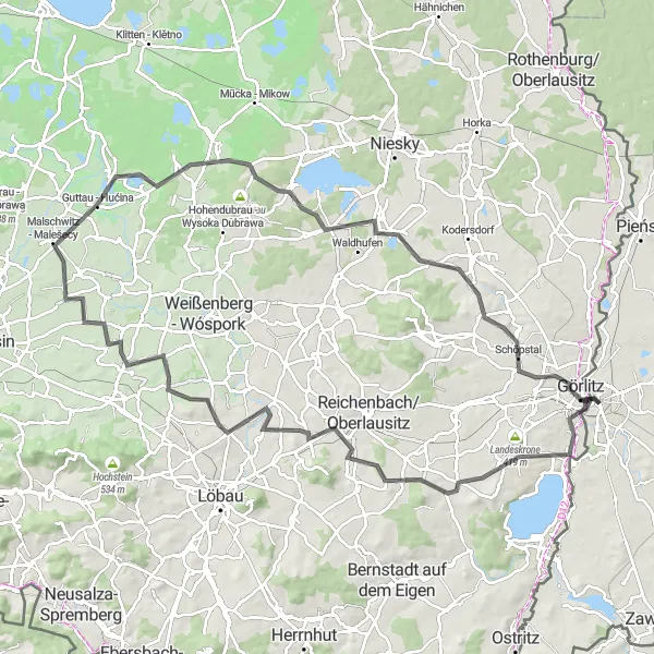 Map miniature of "Görlitz to Slontschen Road Cycling Tour" cycling inspiration in Dresden, Germany. Generated by Tarmacs.app cycling route planner