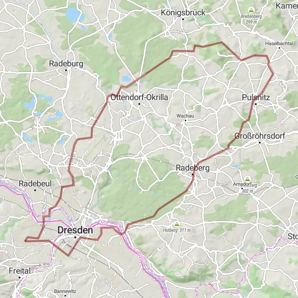 Map miniature of "Gorbitz Gravel Adventure" cycling inspiration in Dresden, Germany. Generated by Tarmacs.app cycling route planner