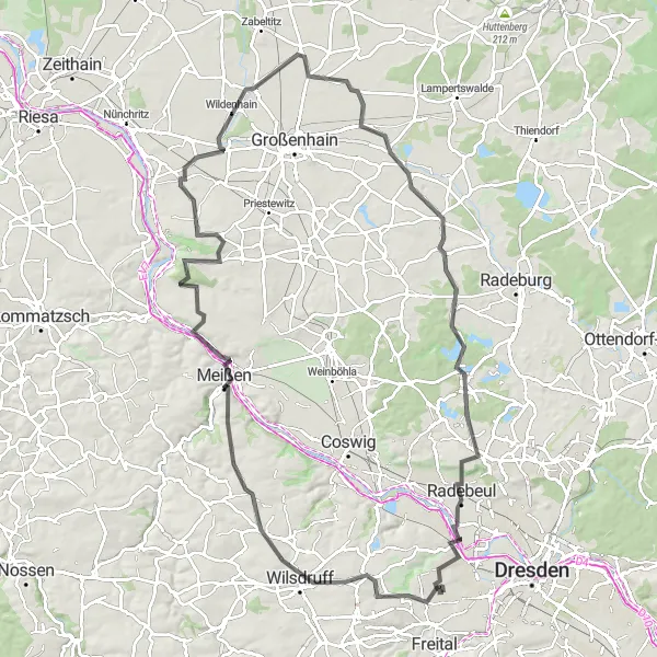 Map miniature of "Dresden and its outskirts: a scenic road cycling adventure" cycling inspiration in Dresden, Germany. Generated by Tarmacs.app cycling route planner