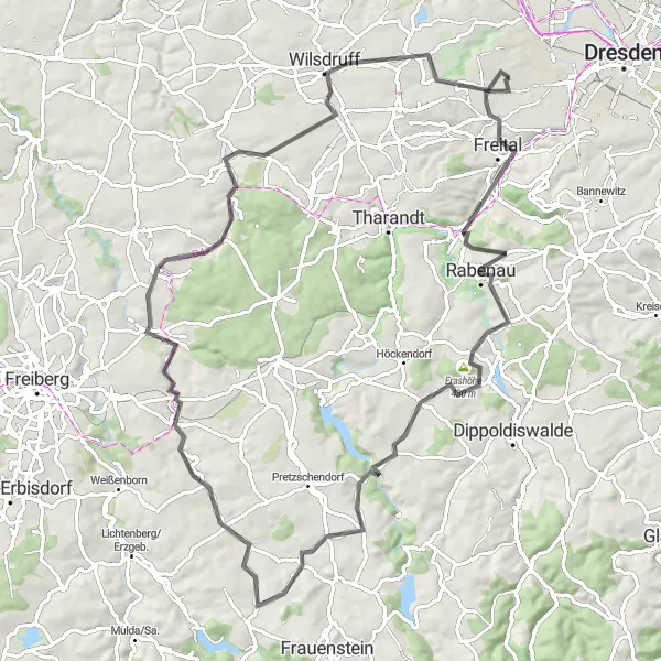 Map miniature of "Gorbitz to Oberbobritzsch Road Cycling Route" cycling inspiration in Dresden, Germany. Generated by Tarmacs.app cycling route planner