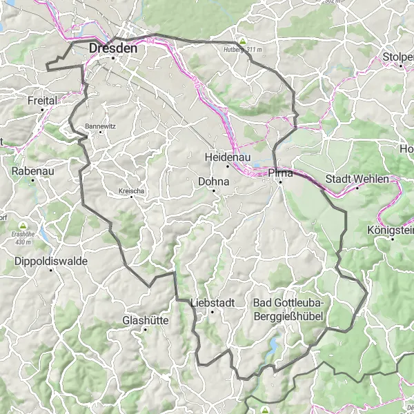 Map miniature of "Gorbitz to Horkenberg Road Cycling Route" cycling inspiration in Dresden, Germany. Generated by Tarmacs.app cycling route planner