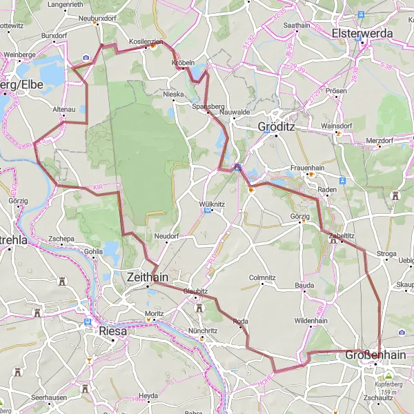 Map miniature of "Discover the Countryside" cycling inspiration in Dresden, Germany. Generated by Tarmacs.app cycling route planner