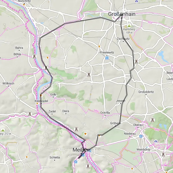 Map miniature of "Cultural Road Adventure" cycling inspiration in Dresden, Germany. Generated by Tarmacs.app cycling route planner