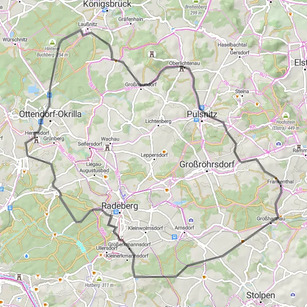 Karten-Miniaturansicht der Radinspiration "Road Tour durch Ohorn und Karschberg" in Dresden, Germany. Erstellt vom Tarmacs.app-Routenplaner für Radtouren