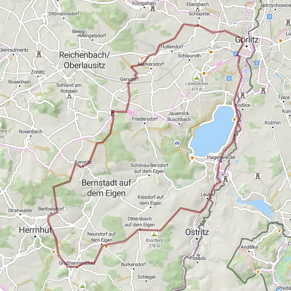 Map miniature of "Gravel Loop through Görlitz" cycling inspiration in Dresden, Germany. Generated by Tarmacs.app cycling route planner