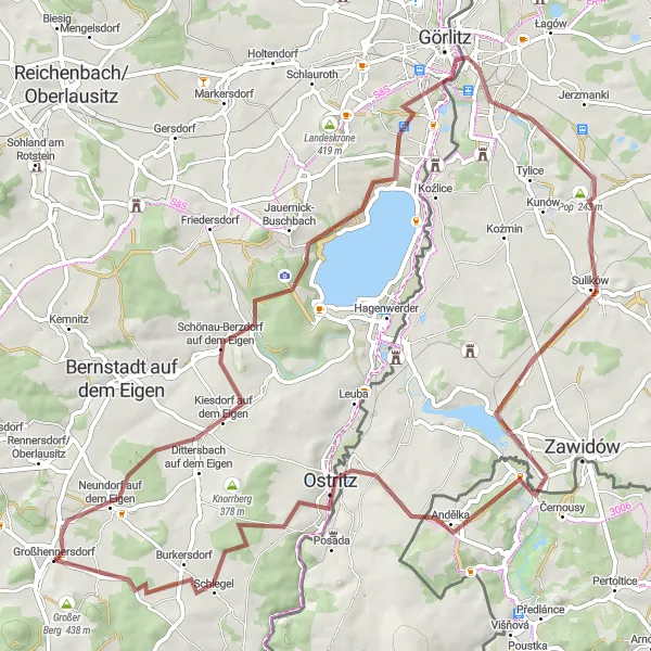 Map miniature of "Eastern Exploration" cycling inspiration in Dresden, Germany. Generated by Tarmacs.app cycling route planner